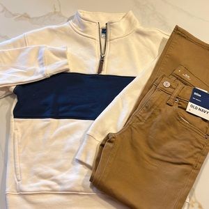 Boys Old Navy NWT Khaki Old Navy Pants and 1/4 Zip Sweater